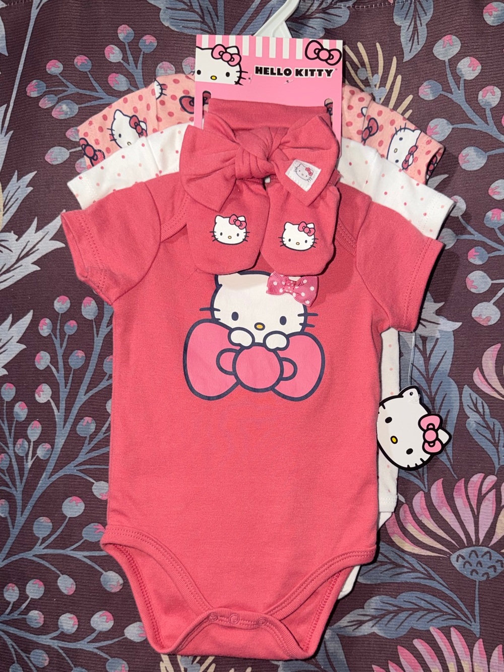 Hello Kitty Coral Pink Baby 5 Piece Set with Bow Accent